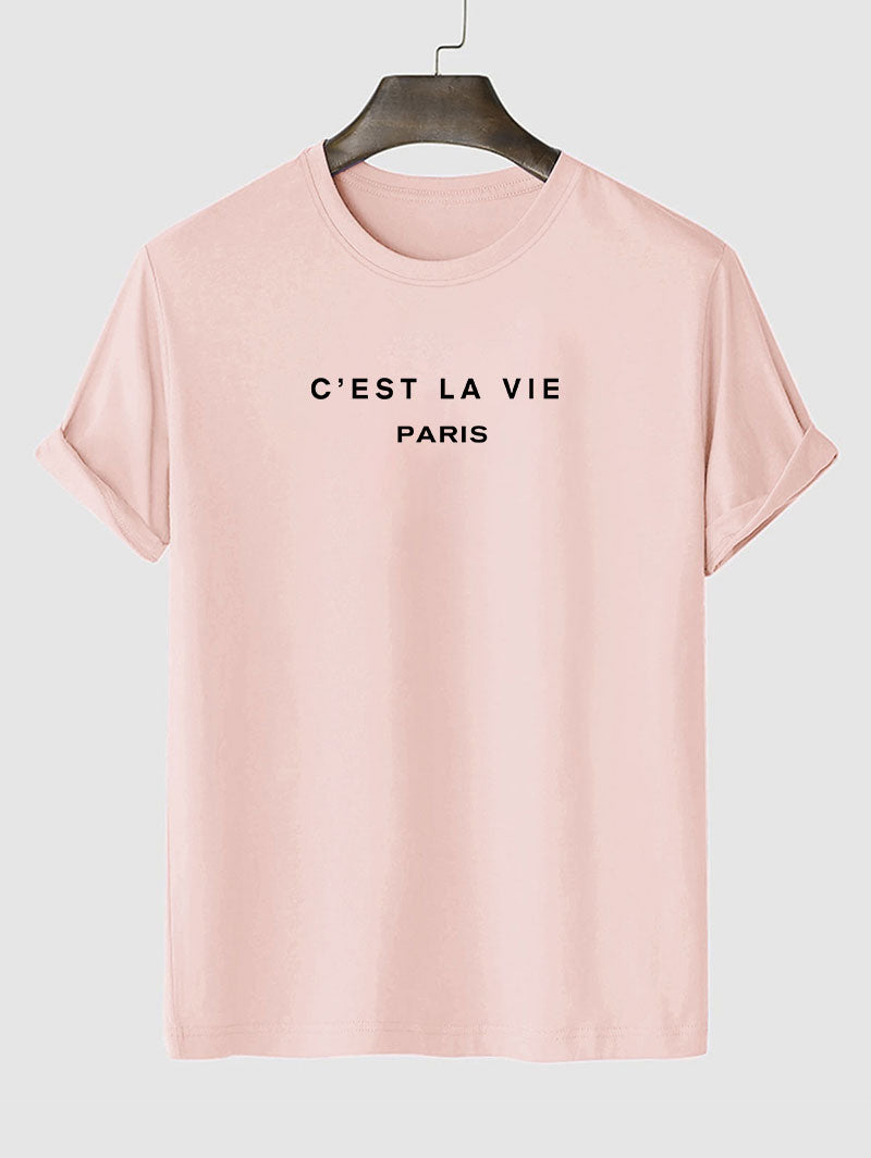 T-shirt décontracté imprimé lettres C'EST LA VIE pour hommes