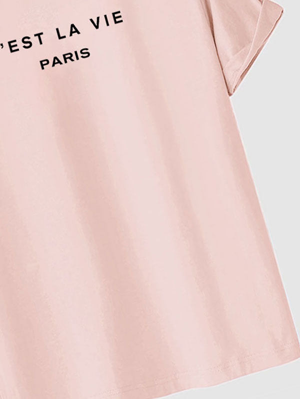 T-shirt décontracté imprimé lettres C'EST LA VIE pour hommes