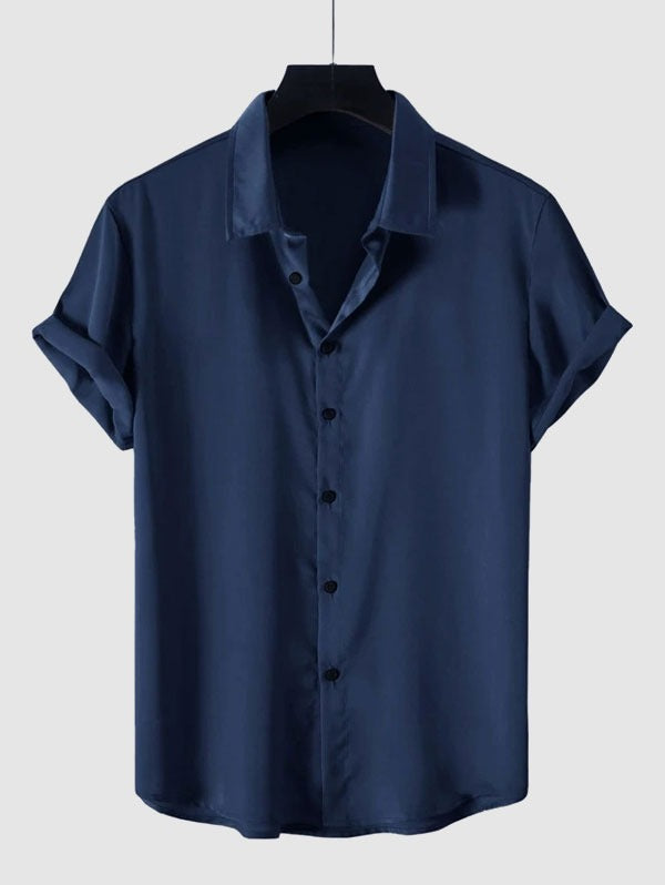 Chemise décontractée en satin de couleur unie pour hommes