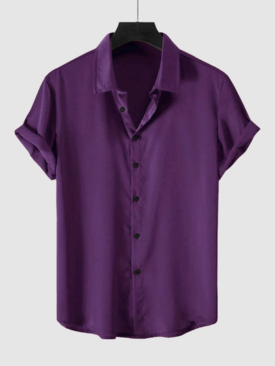 Chemise décontractée en satin de couleur unie pour hommes