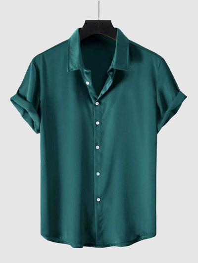 Mens Solid Color Satin Casual Shirt