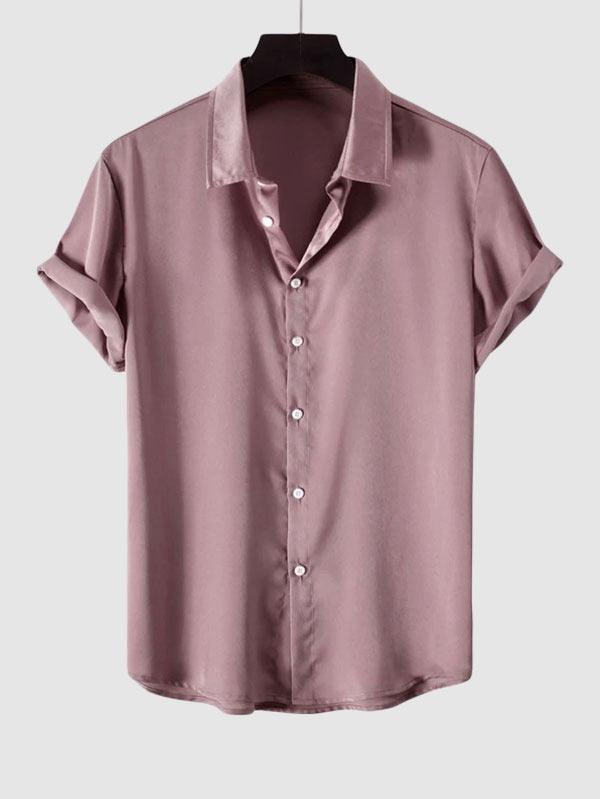 Mens Solid Color Satin Casual Shirt