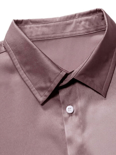 Mens Solid Color Satin Casual Shirt