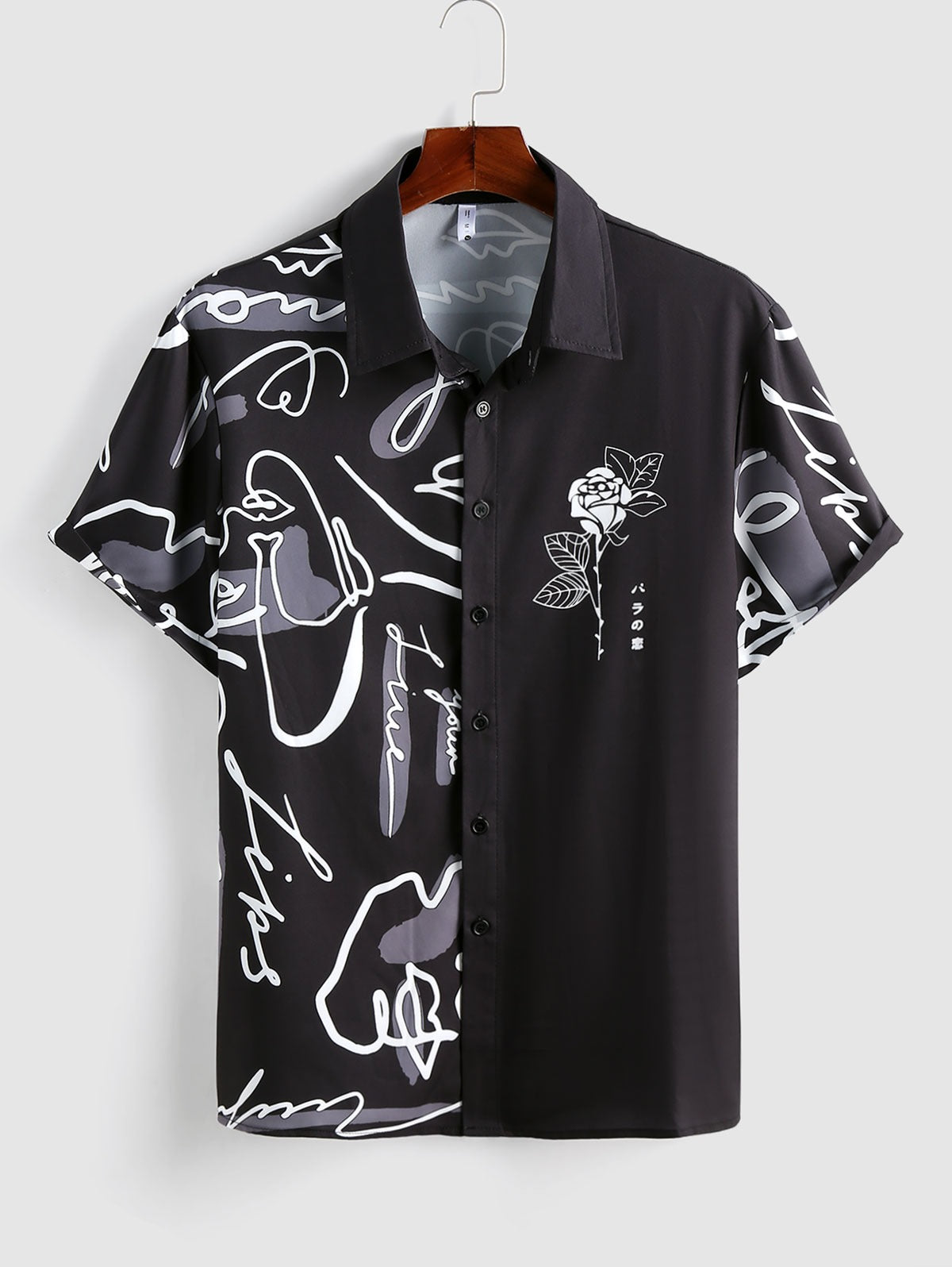 Mens Graffiti Rose Printed Short Sleeves Shirt