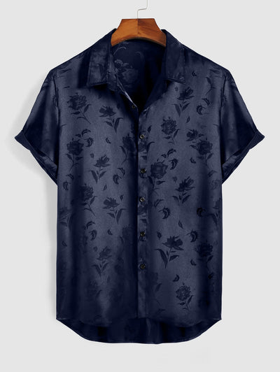 Chemise à manches courtes en jacquard soyeux pour homme