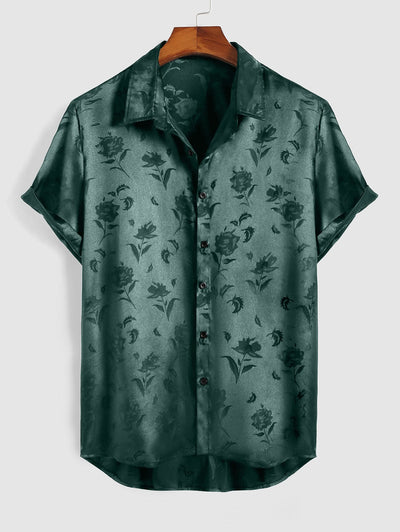 Chemise à manches courtes en jacquard soyeux pour homme