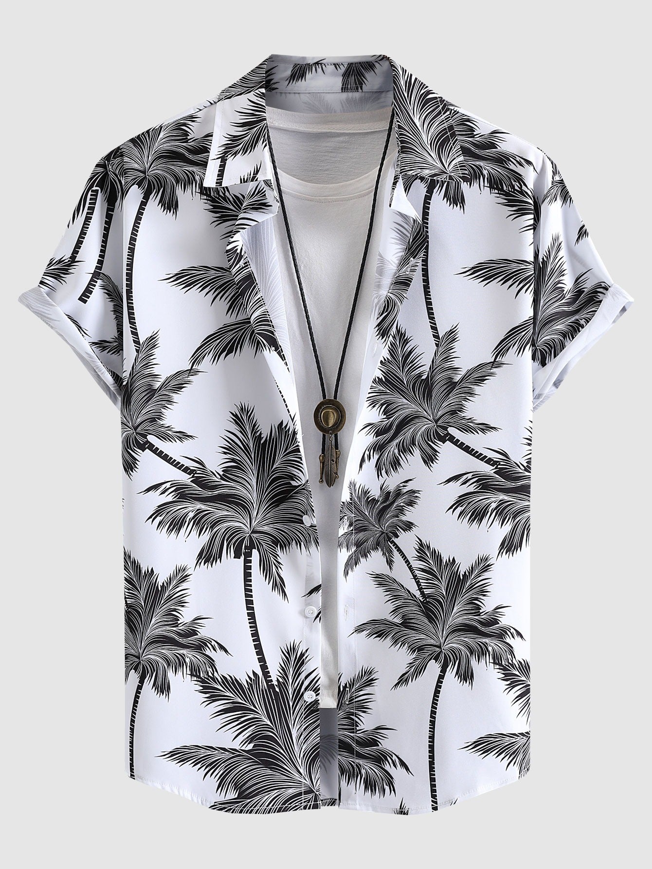 Mens Coconut Tree Print Short Sleeve Hawaiian Shirt