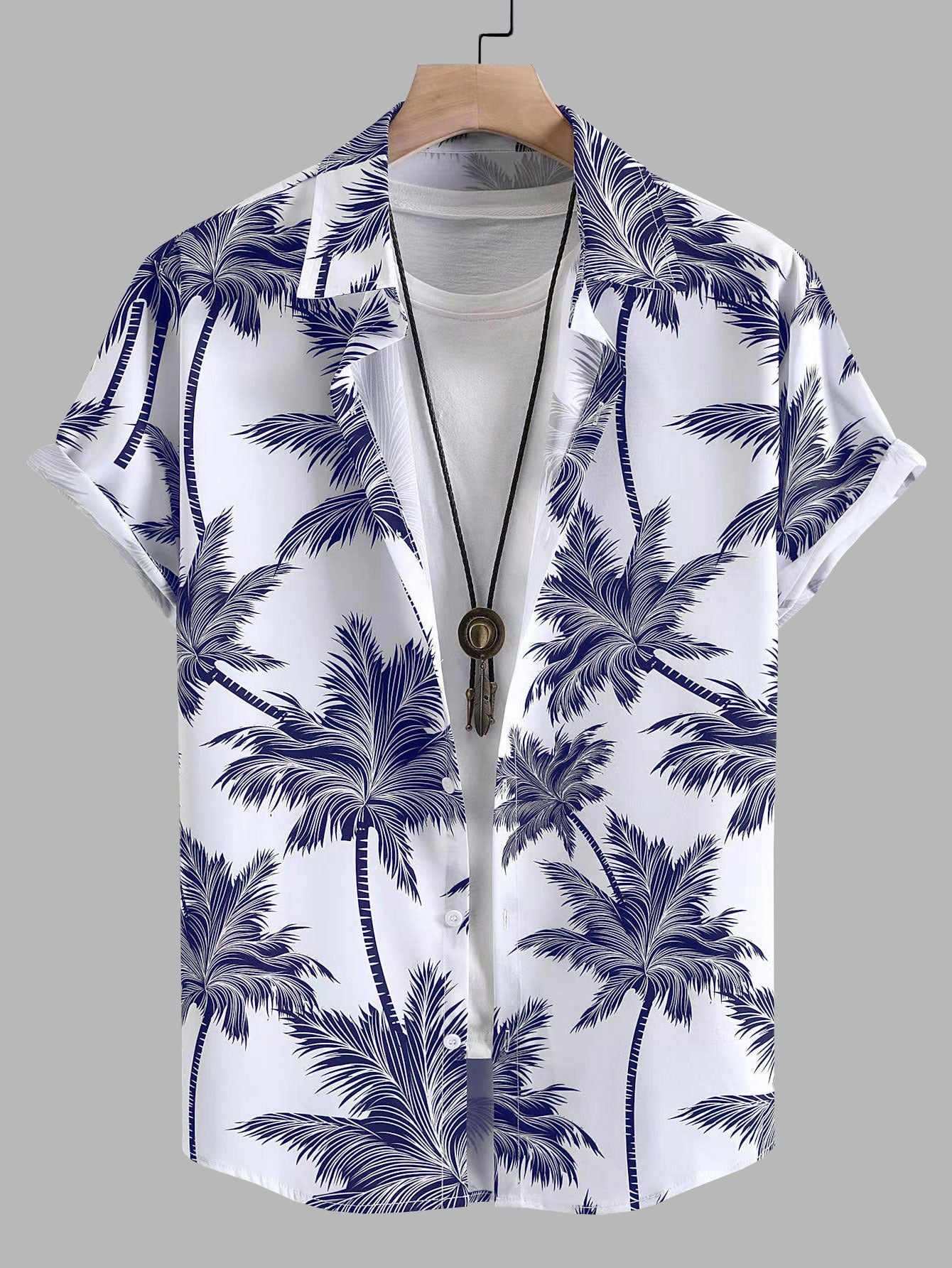 Mens Coconut Tree Print Short Sleeve Hawaiian Shirt