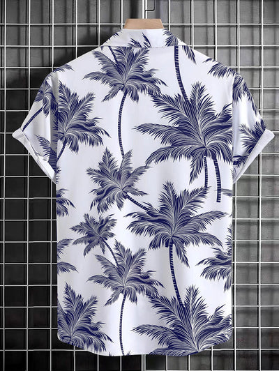 Mens Coconut Tree Print Short Sleeve Hawaiian Shirt