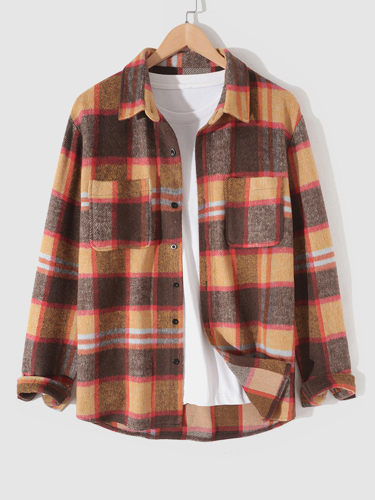 Double Pockets Design Plaid Pattern Flannel Shacket Kosyway