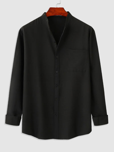 Chemise basique à manches longues et col montant pour homme