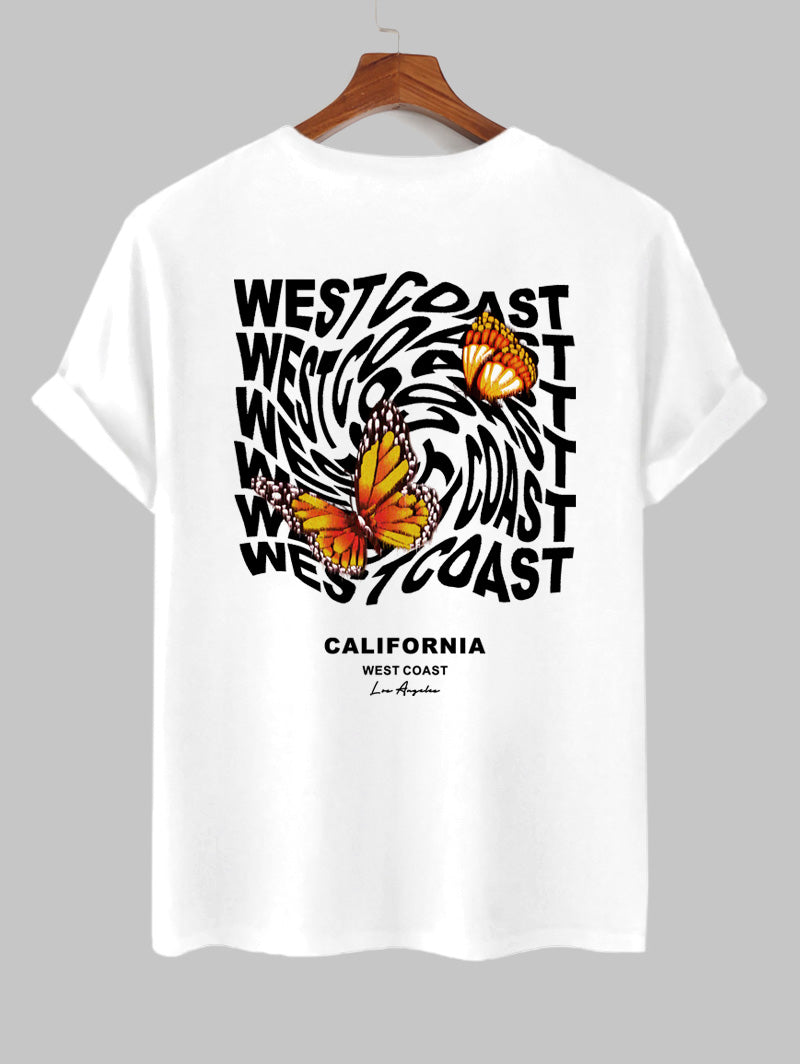 WEST COAST Butterfly Pattern Short Sleeves T-shirt Kosyway