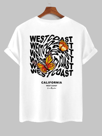 WEST COAST Butterfly Pattern Short Sleeves T-shirt Kosyway