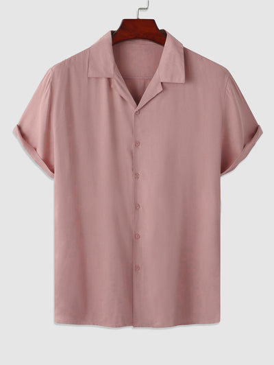 Mens Cotton Linen Solid Color Casual Shirt