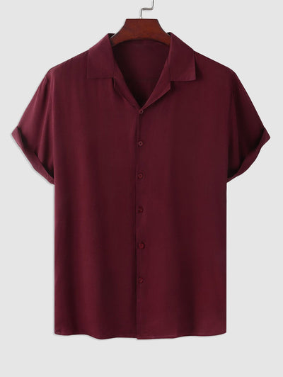 Mens Cotton Linen Solid Color Casual Shirt