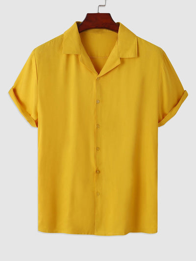 Chemise décontractée de couleur unie en coton et lin pour hommes