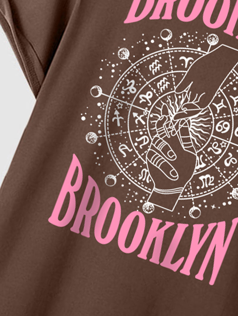 BROOKLYN Gesture Horoscope Graphic Printed Short Sleeve T-shirt Kosyway