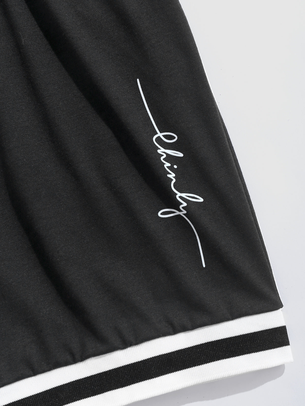 Mens Striped Panel Letter Printed Sweat Shorts