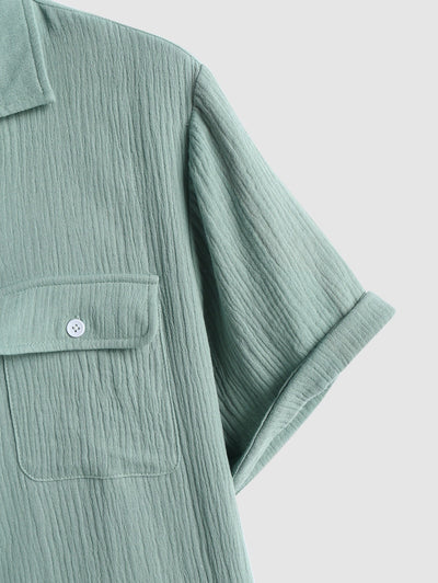 Chemise décontractée en seersucker boutonnée avec poches cargo pour hommes