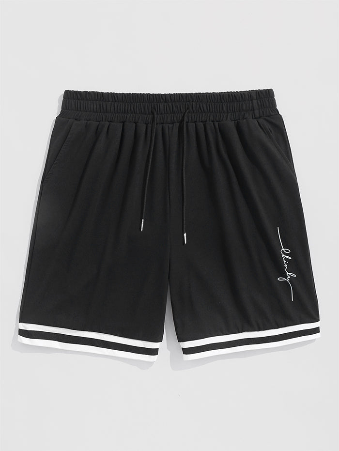 Mens Striped Panel Letter Printed Sweat Shorts