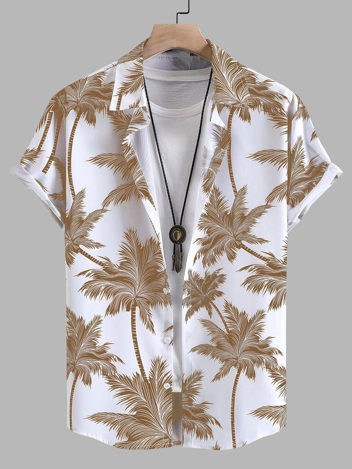 Mens Coconut Tree Print Short Sleeve Hawaiian Shirt