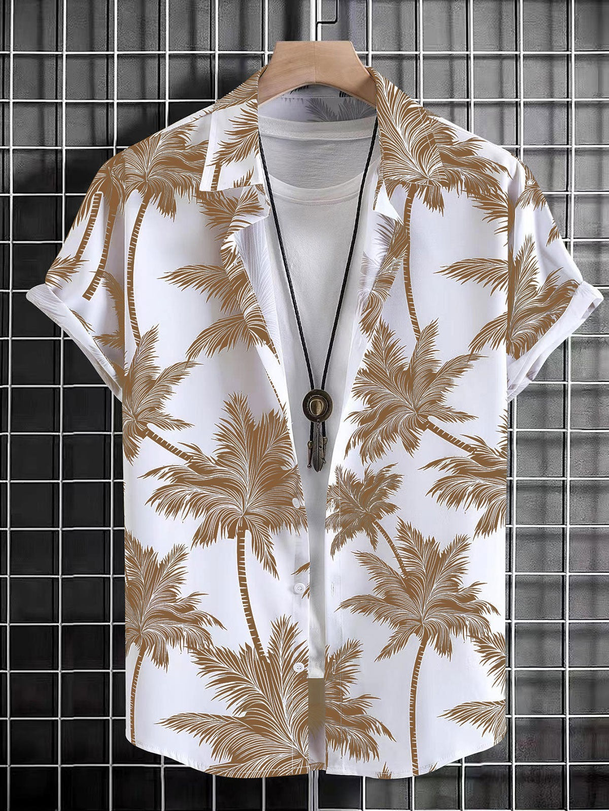 Mens Coconut Tree Print Short Sleeve Hawaiian Shirt