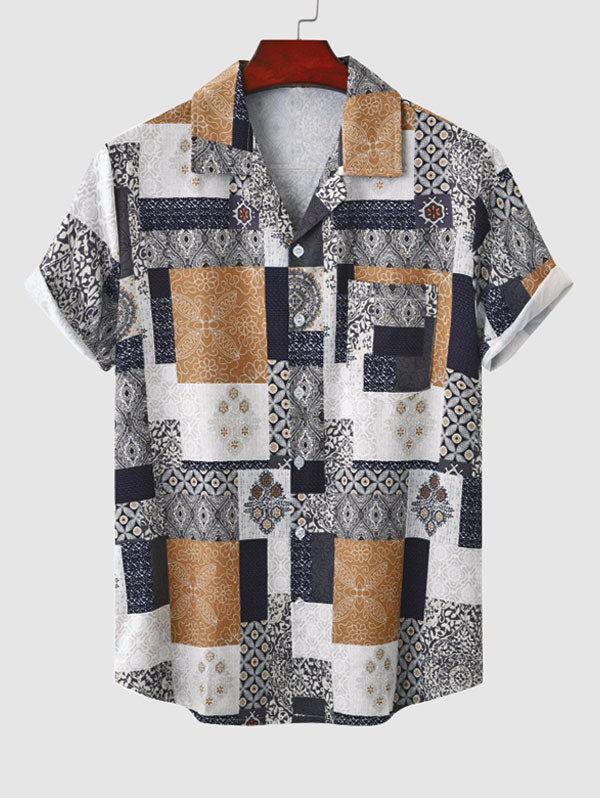 Mens Ethnic Style Patternblock Print Vacation Shirt