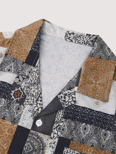 Mens Ethnic Style Patternblock Print Vacation Shirt