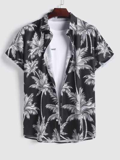 Mens Coconut Tree Print Short Sleeve Hawaiian Shirt