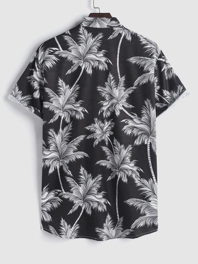 Mens Coconut Tree Print Short Sleeve Hawaiian Shirt