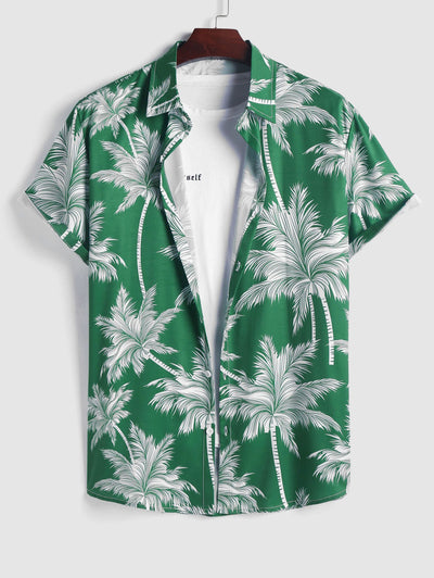 Mens Coconut Tree Print Short Sleeve Hawaiian Shirt