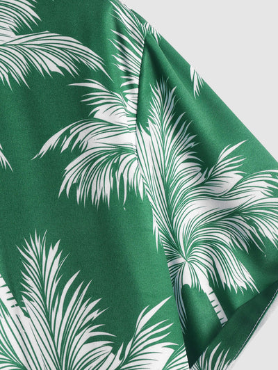 Mens Coconut Tree Print Short Sleeve Hawaiian Shirt