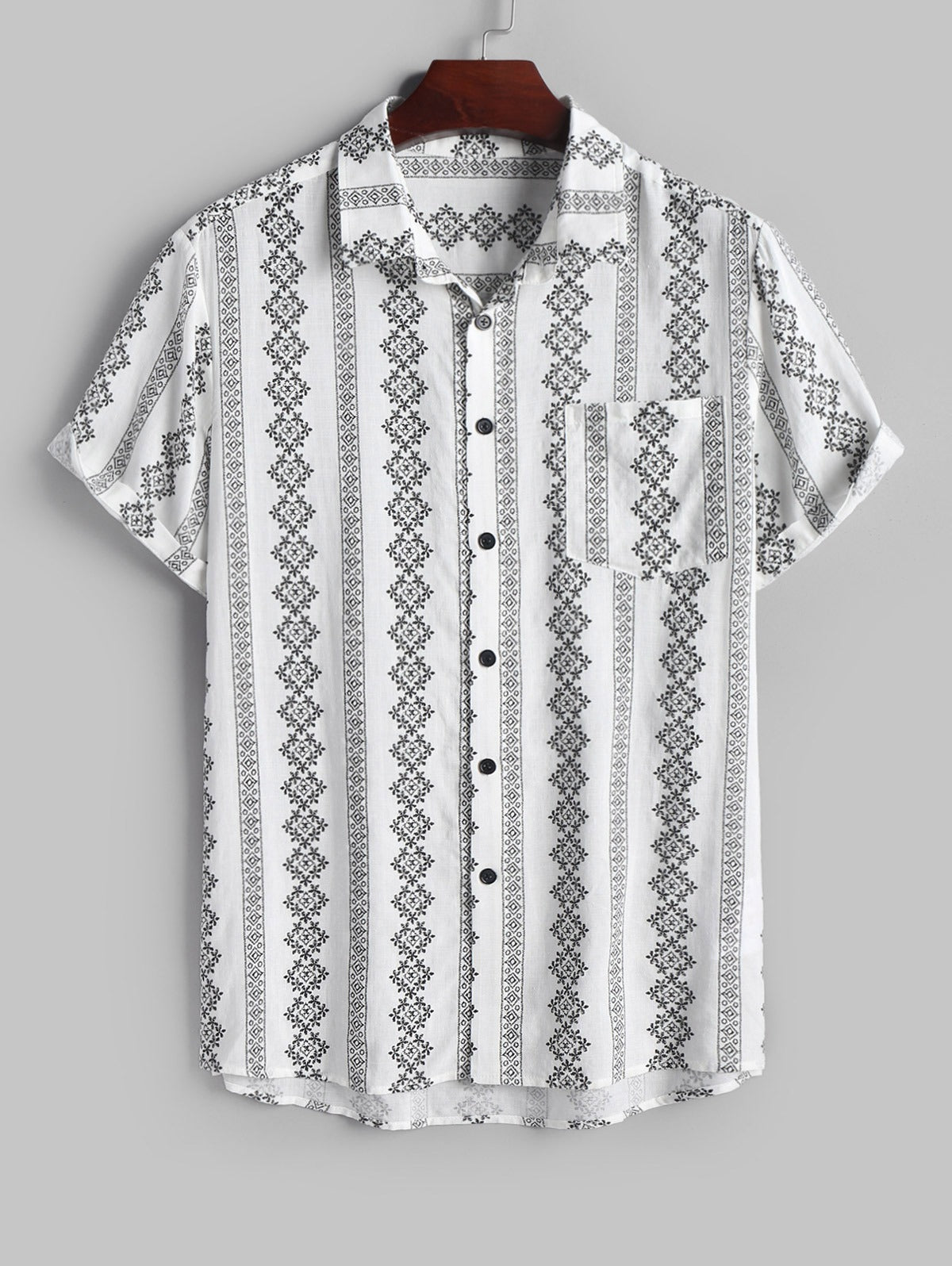 Mens Ethnic Geometric Printed Short Sleeves Casual Shirt