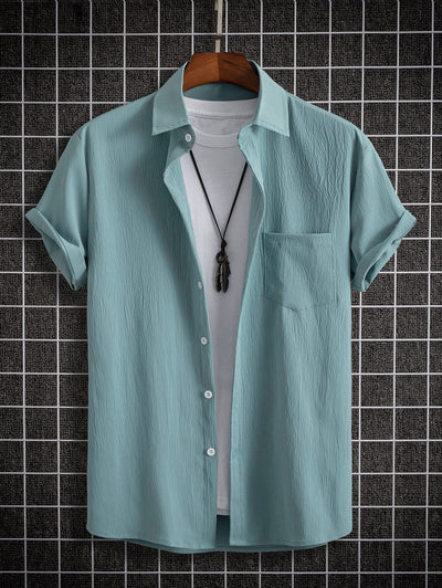 Mens Solid Color Textured Short Sleeves Shirt