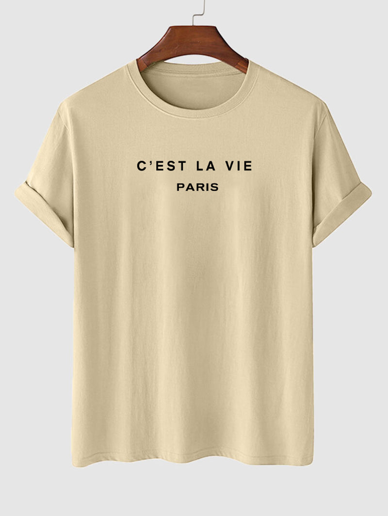 Mens C'EST LA VIE Letter Printed Casual T-shirt