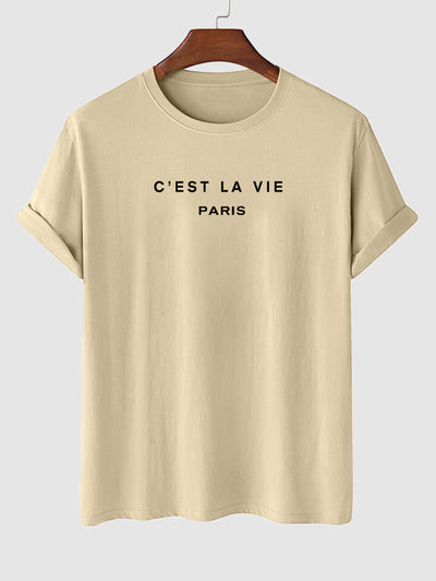 T-shirt décontracté imprimé lettres C'EST LA VIE pour hommes