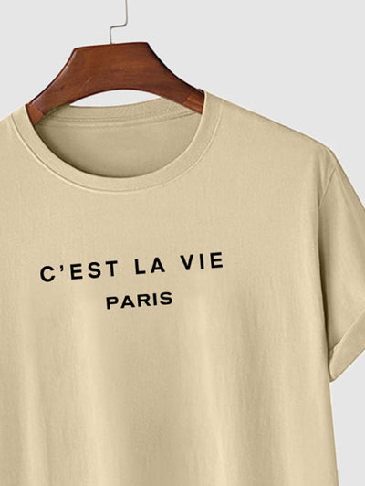 Mens C'EST LA VIE Letter Printed Casual T-shirt