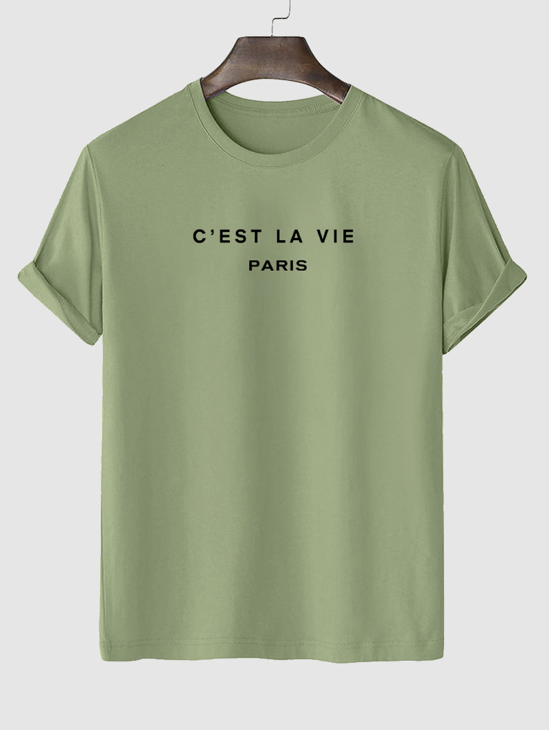 T-shirt décontracté imprimé lettres C'EST LA VIE pour hommes