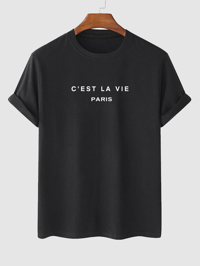 Mens C'EST LA VIE Letter Printed Casual T-shirt