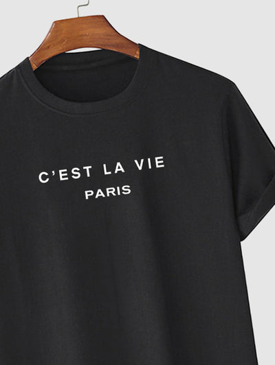 Mens C'EST LA VIE Letter Printed Casual T-shirt