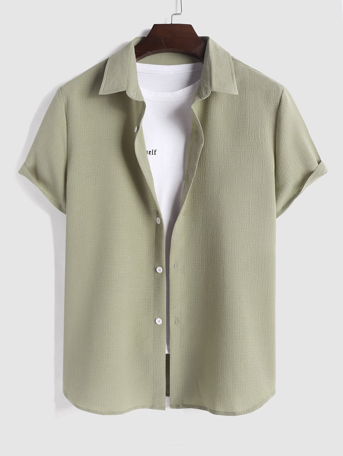 Mens Solid Color Textured Short Sleeves Shirt