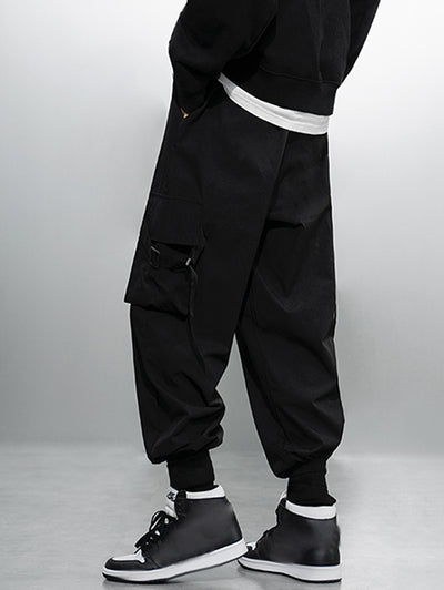 Solid Color Large Pocket Strap Design Streetwear Cargo Pants