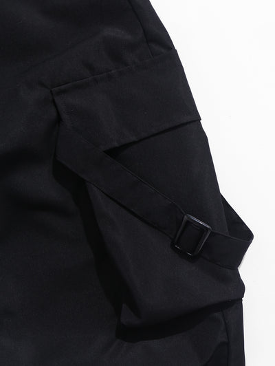 Solid Color Large Pocket Strap Design Streetwear Cargo Pants Kosyway