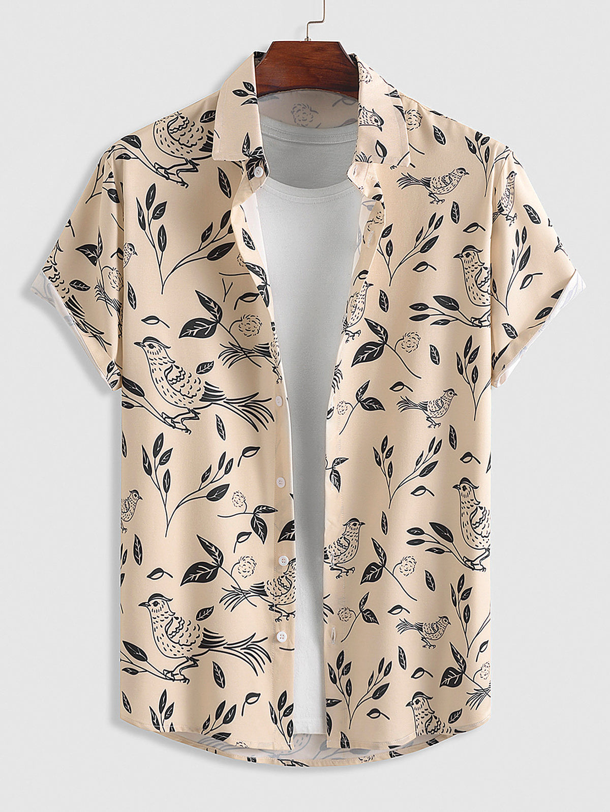 Mens Leaves Bird Pattern Shirt