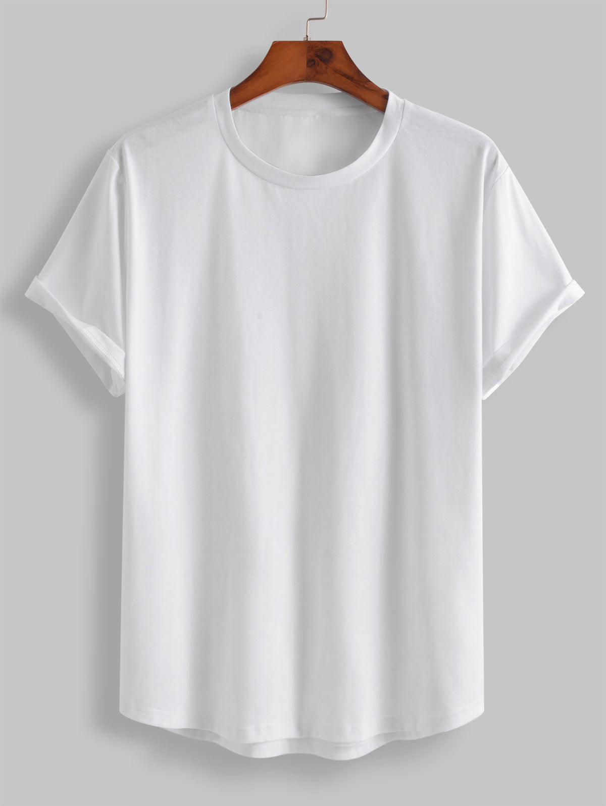 Solid Color Asymmetry Hem Short Sleeves Athletic Basic Tee