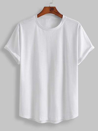 Solid Color Asymmetry Hem Short Sleeves Athletic Basic Tee