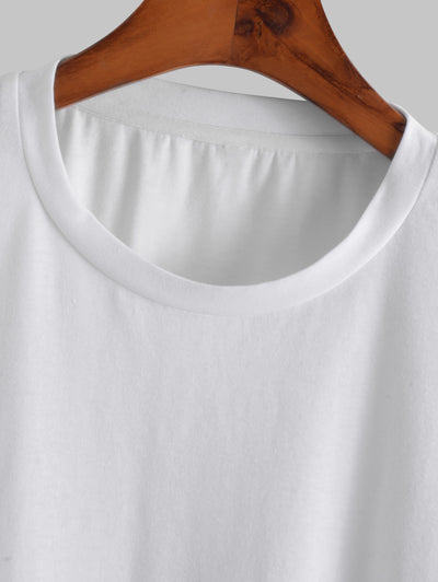 Solid Color Asymmetry Hem Short Sleeves Athletic Basic Tee Kosyway