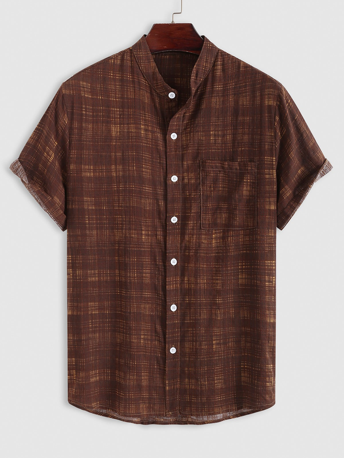 Chemise décontractée texturée en coton et lin à carreaux vintage pour hommes