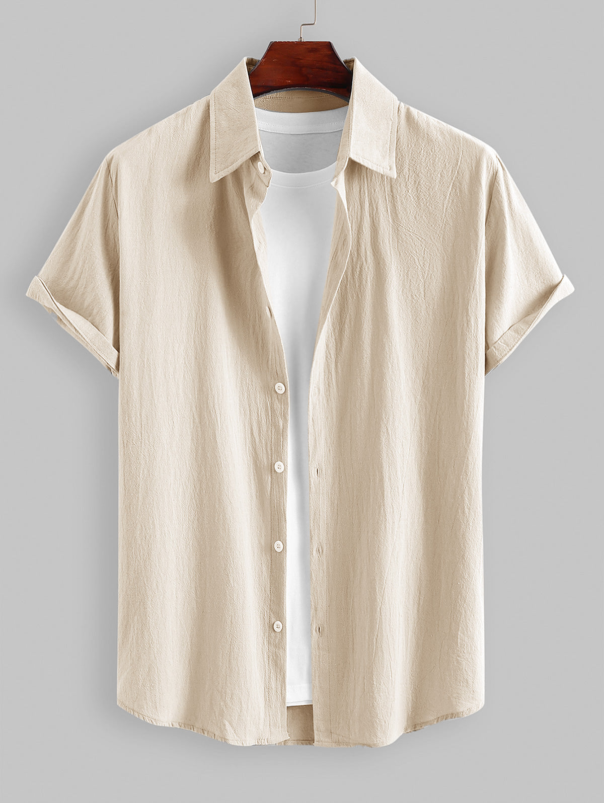 Mens Cotton and Linen Textured Short Sleeves Shirt