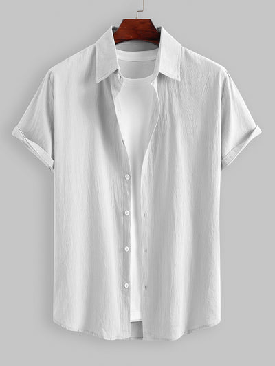 Chemise à manches courtes texturée en coton et lin pour homme